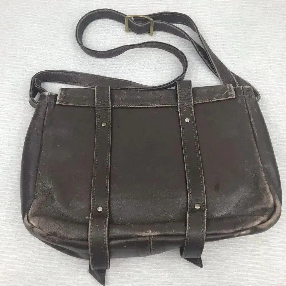 100% All Leather Hand Crafted Made in USA Brown Leather Satchel Bag